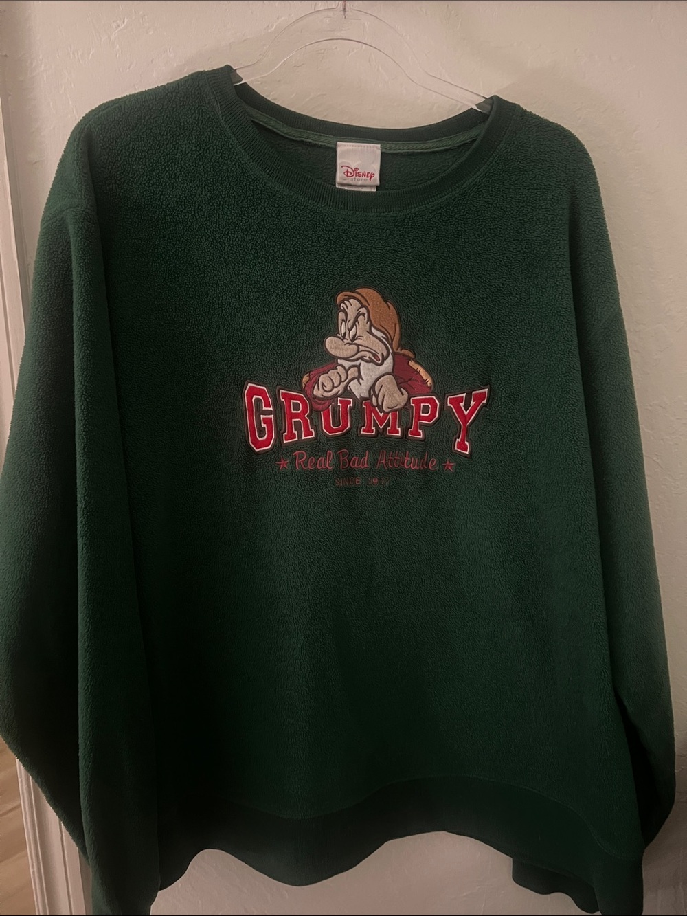 Disney Dark Green Grumpy Graphic Sweatshirt with Red Lettering